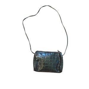 Dover Women's Crossbody Bag Green Leather Croc Embossed Sling Purse Vintage 70s